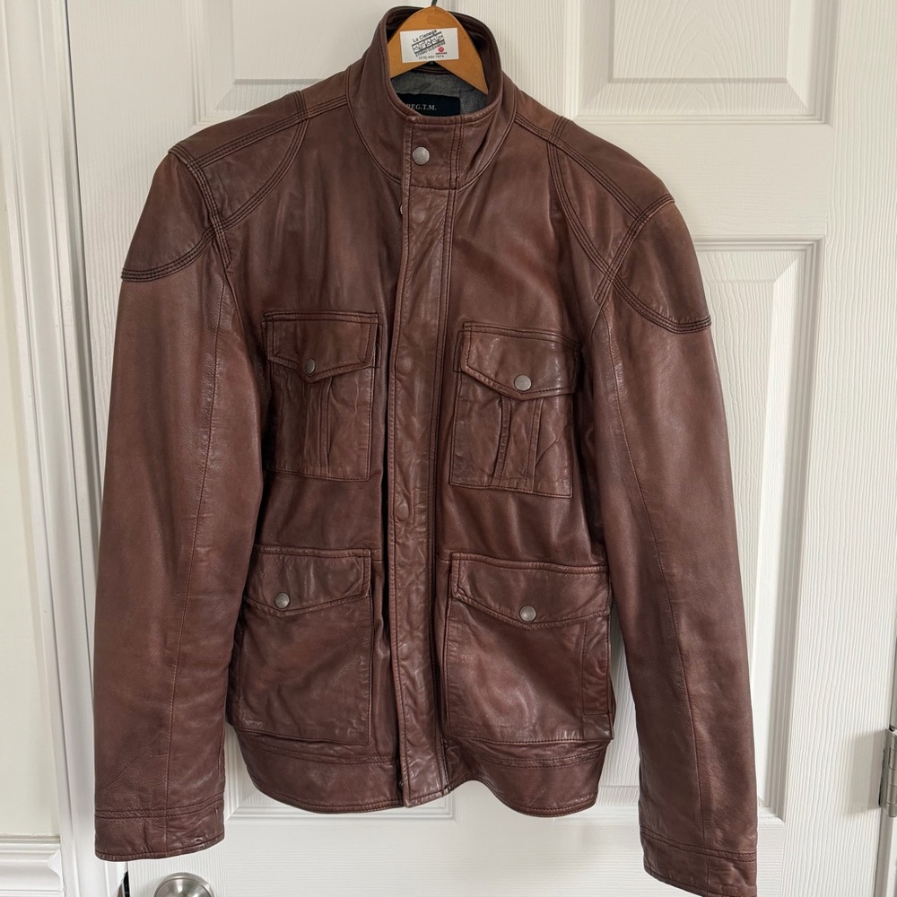 Lucky Brand Men's Brown Leather Military Jacket
